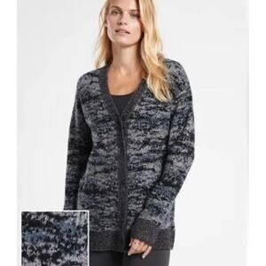Athleta Westlake Wool Textured Knit‎ Stretch Button Cardigan Sweater Fog Camo S
